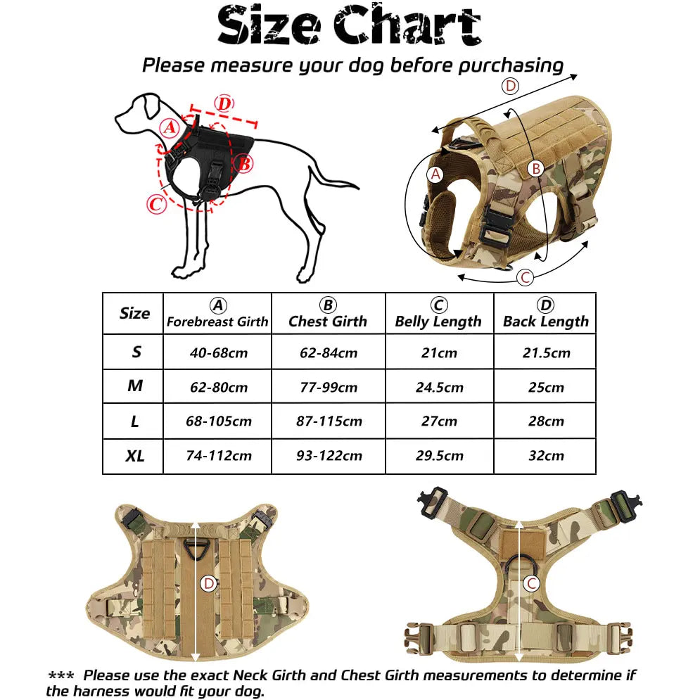 Tactical Dog Harness Set with Collar, Leash, Bags & Patches – K9 Training Vest