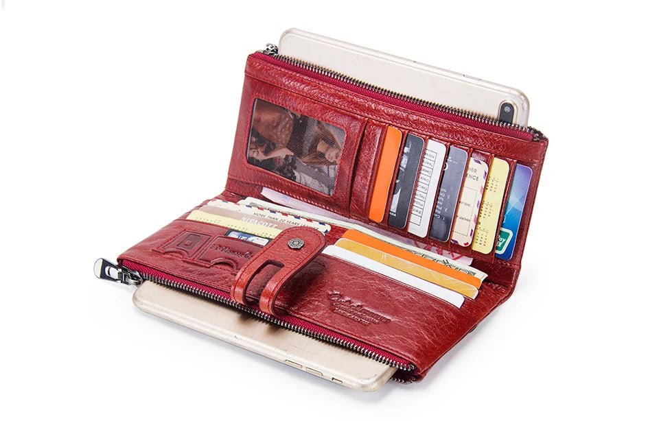 Women's Genuine Leather Long Clutch Wallet - Card Holder, Coin Purse, Money Bag