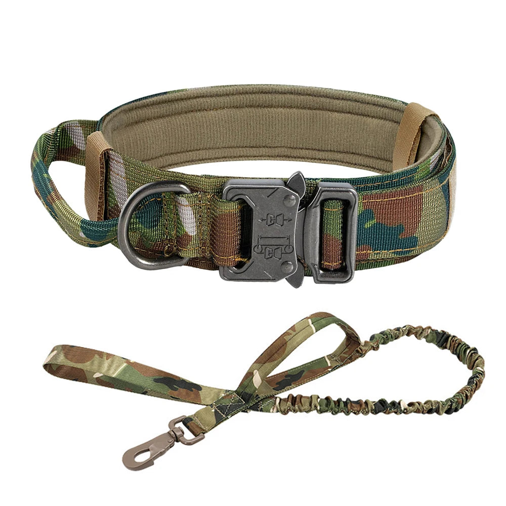 Tactical Dog Collar and Leash Set – Adjustable Nylon Control Handle for Training