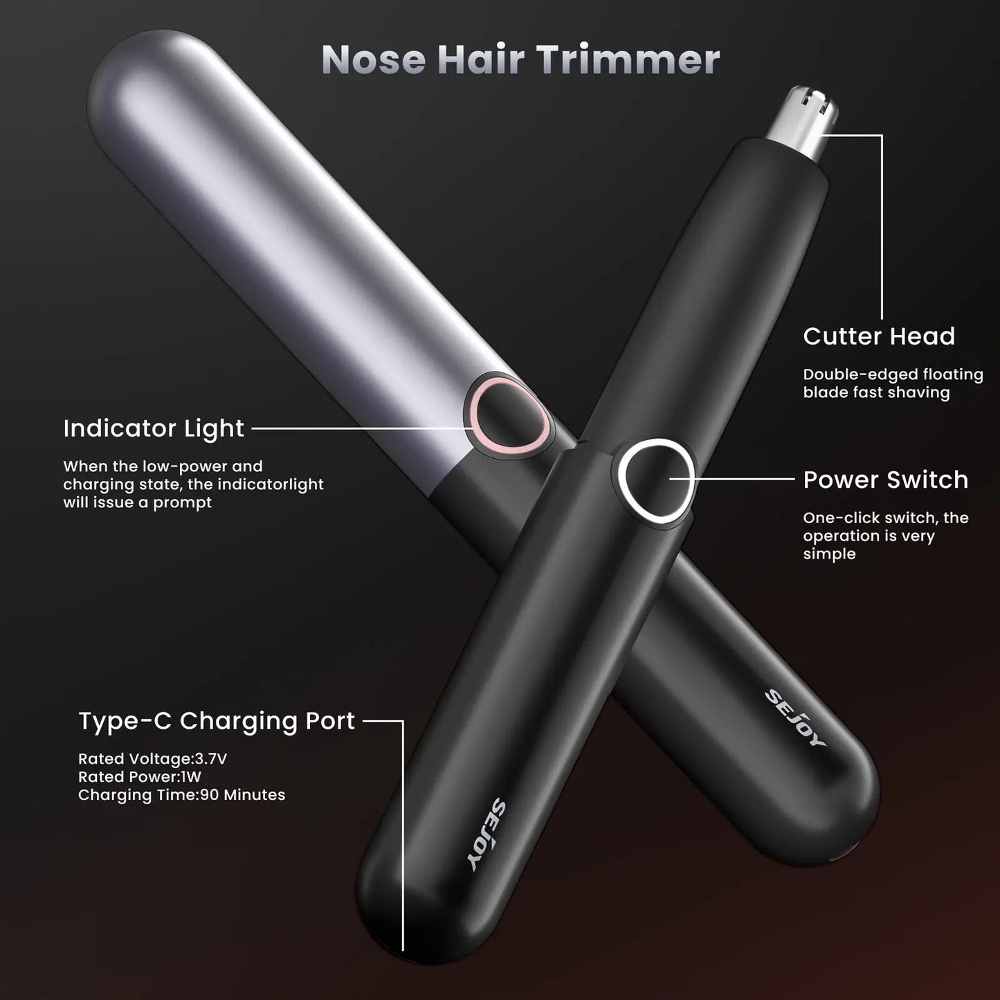 Portable 2-IN-1 Nose & Ear Hair Trimmer Rechargeable Electric Trimmer