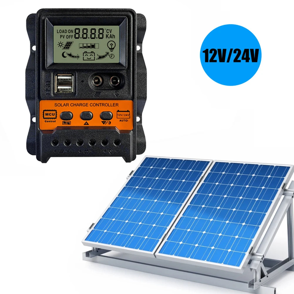 Solar Charge Controller 10A/20A/30A 12V/24V PWM Regulator with LCD Display