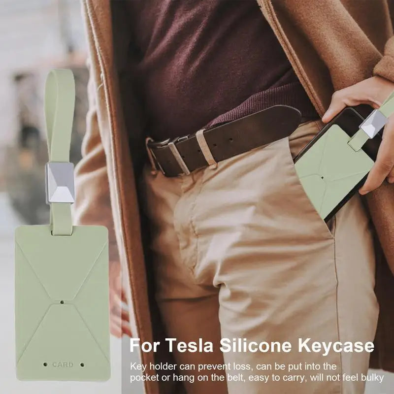 Silicone Key Card Cover for Tesla Model 3/Y, Anti-Lost Protective Case with Keychain