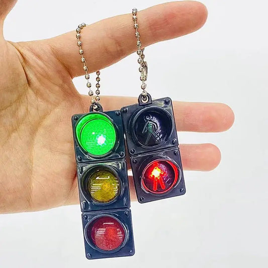 LED Traffic Light Keychain with Pedestrian Light, Fun Decorative Keyring