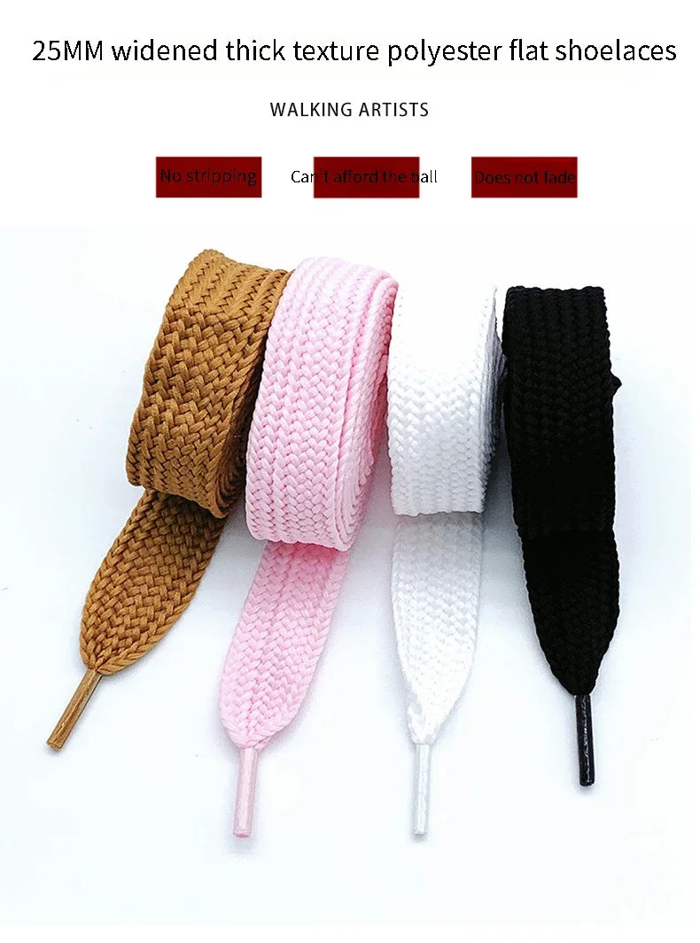 2cm Wide Flat Shoelaces for Sneakers, Fashion Rope, 100-160cm, 1 Pair