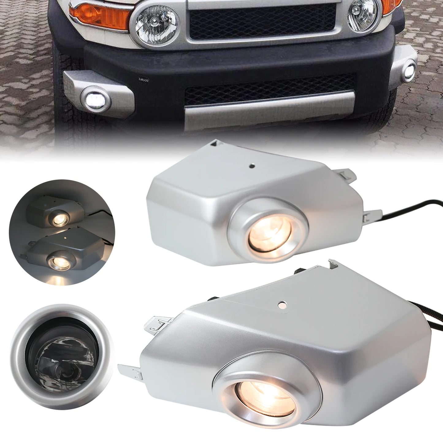 Front Bumper Fog Lights with Pad & Cover for Toyota FJ Cruiser 2007-2014