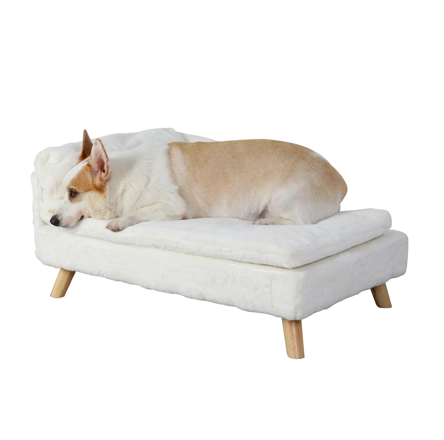 Elevated Pet Sofa Bed with Waterproof Cushion and Sturdy Wood Legs for Small Pets