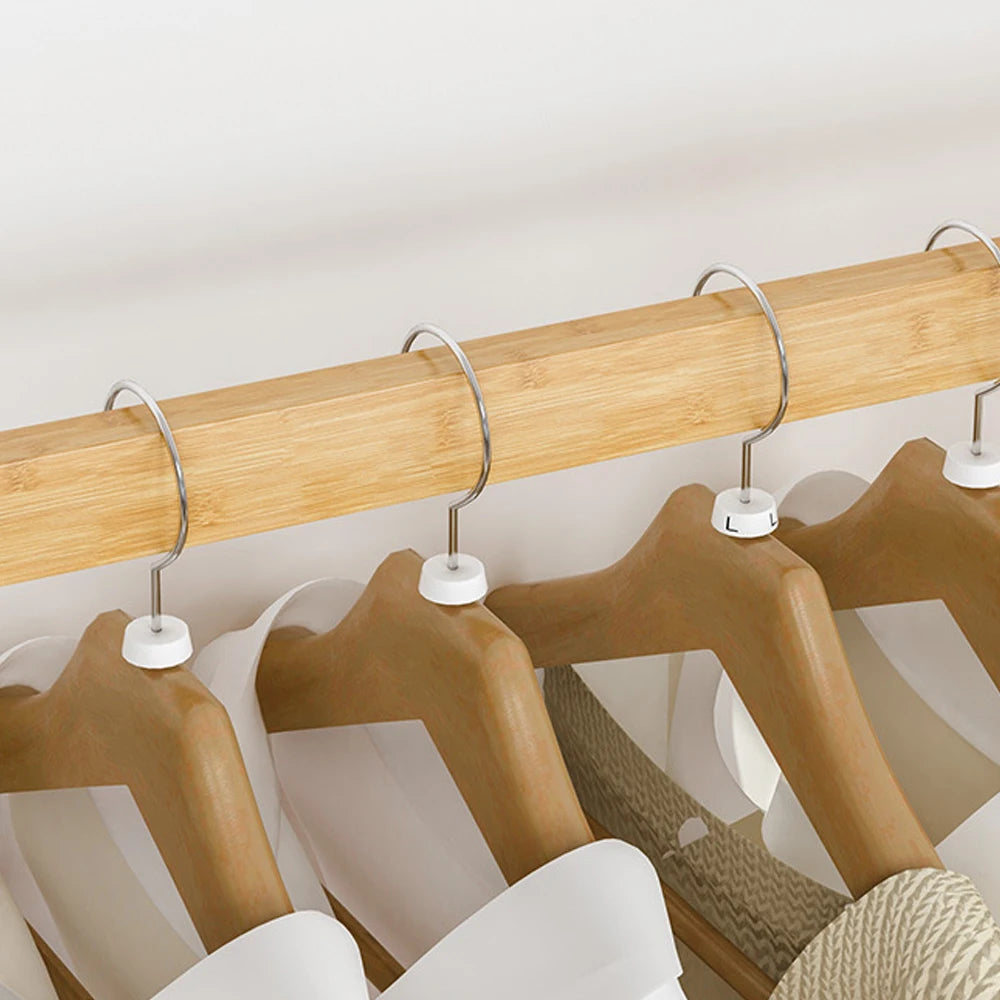 Bamboo Clothes Rack with Double Hanging Rails and Wheels for Bedroom & Entryway