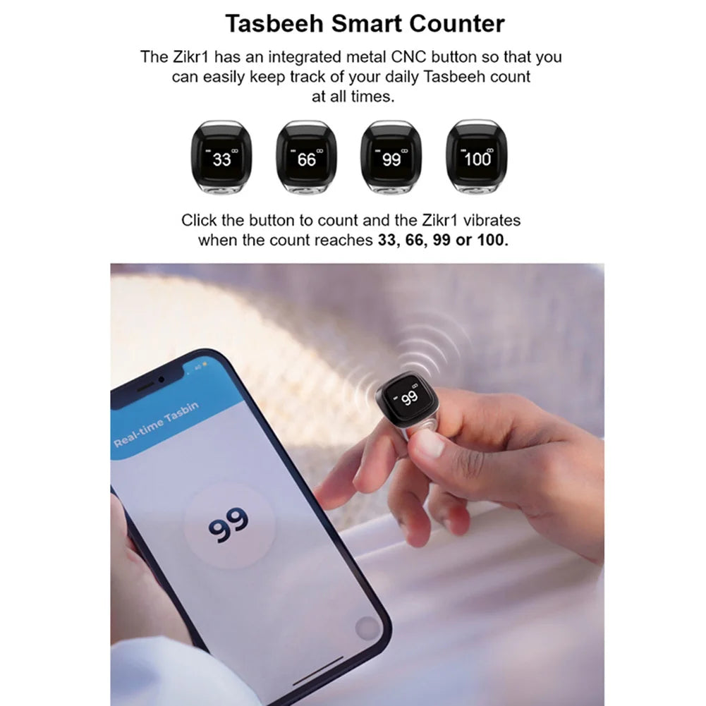 Smart Tasbih Tally Counter Bluetooth Ring with Prayer Reminder & OLED Display