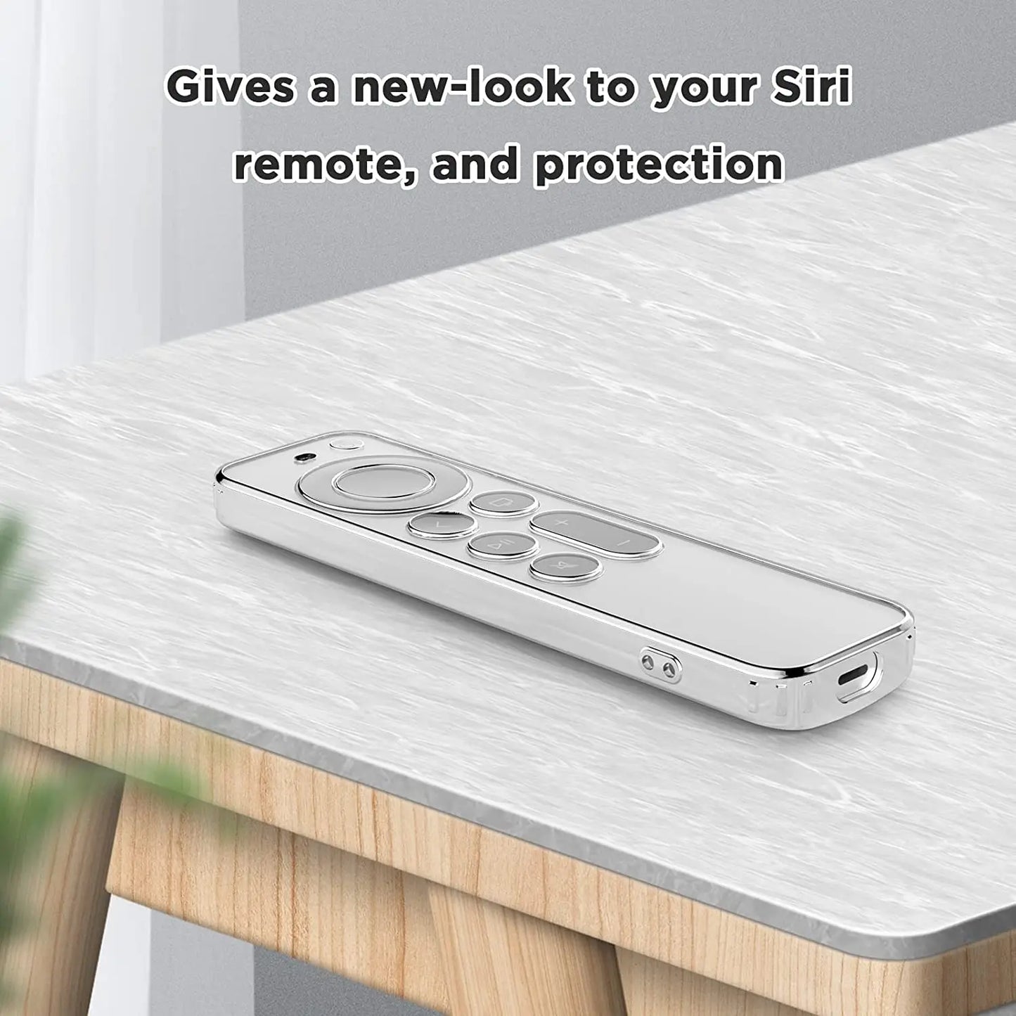 Clear TPU Case for Apple TV 4K 2021 Remote, Drop & Scratch Protection with Silver Edge