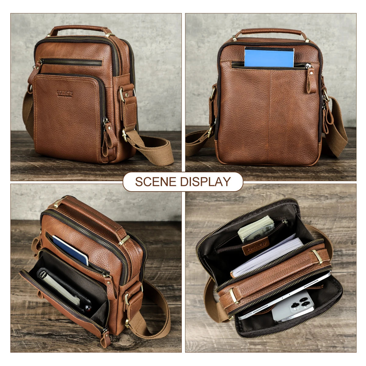 Men's Genuine Leather Messenger Bag - Casual Shoulder Crossbody Bag for iPad