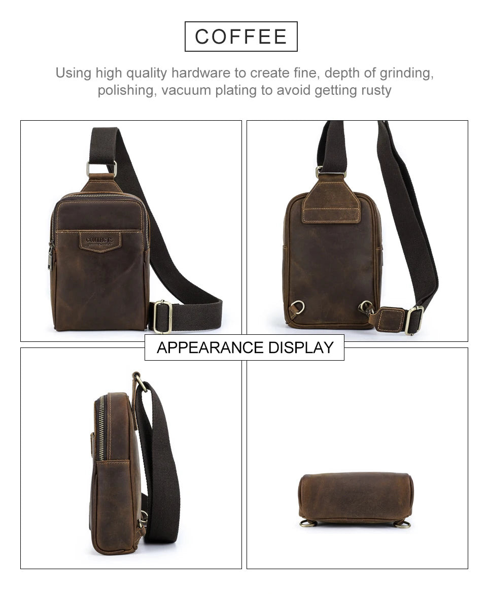 Men's Genuine Leather Chest Bag - Casual Sling Crossbody Travel Fanny Pack