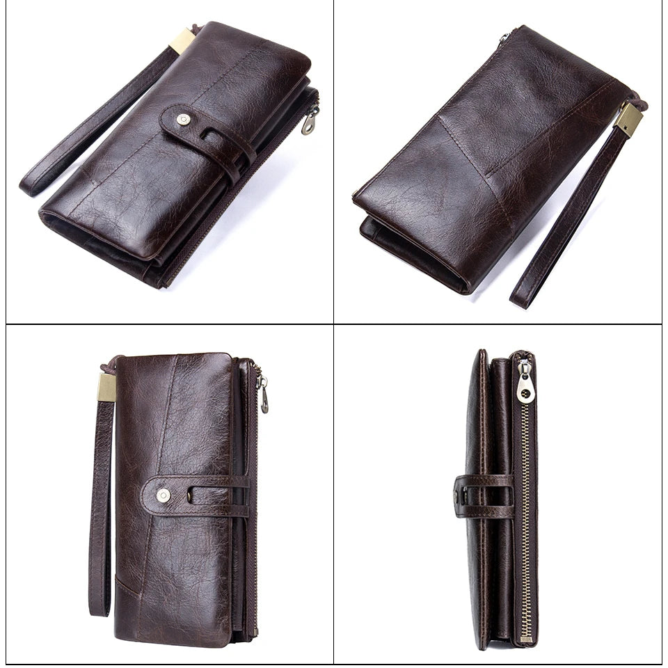 Women's Genuine Leather Long Clutch Wallet - Coin Purse & Phone Holder