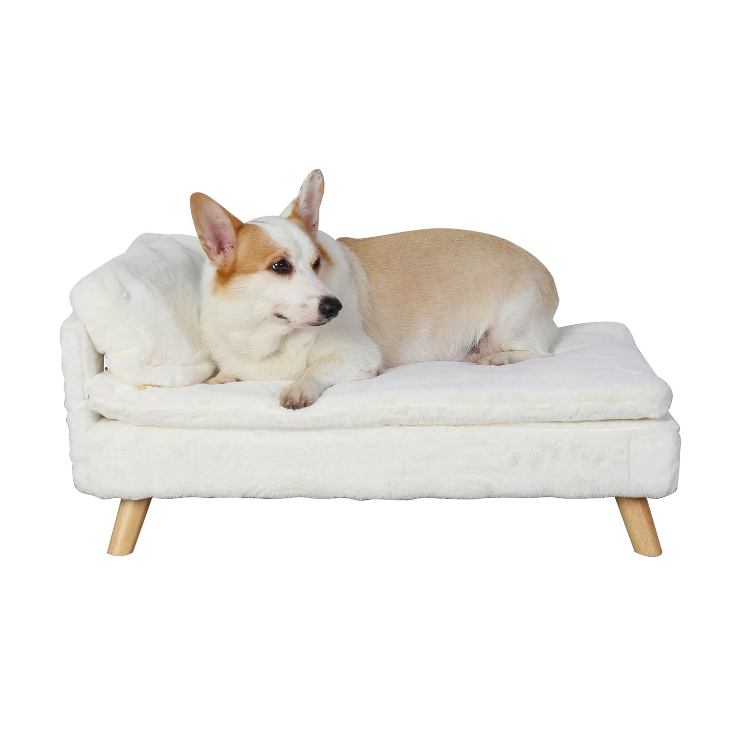 Elevated Pet Sofa Bed with Waterproof Cushion and Sturdy Wood Legs for Small Pets