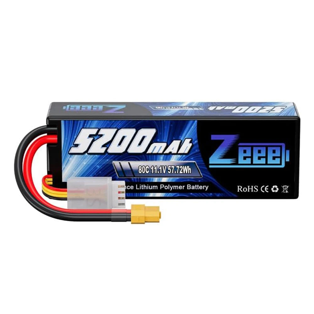 11.1V 80C 5200mAh 3S Lipo Battery Hardcase for RC Cars, Boats, Helicopters