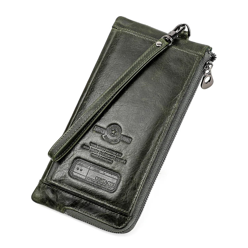 Men's Genuine Leather Wristlet Bag - RFID Clutch Wallet with Card & Phone Holder