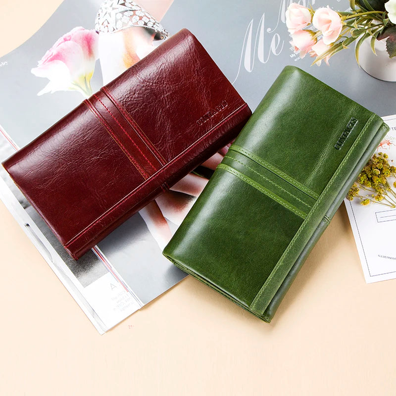 Women’s Genuine Leather Long Wallet Multi-functional Clutch, Card Holder & Purse