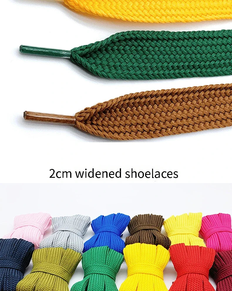 2cm Wide Flat Shoelaces for Sneakers, Fashion Rope, 100-160cm, 1 Pair