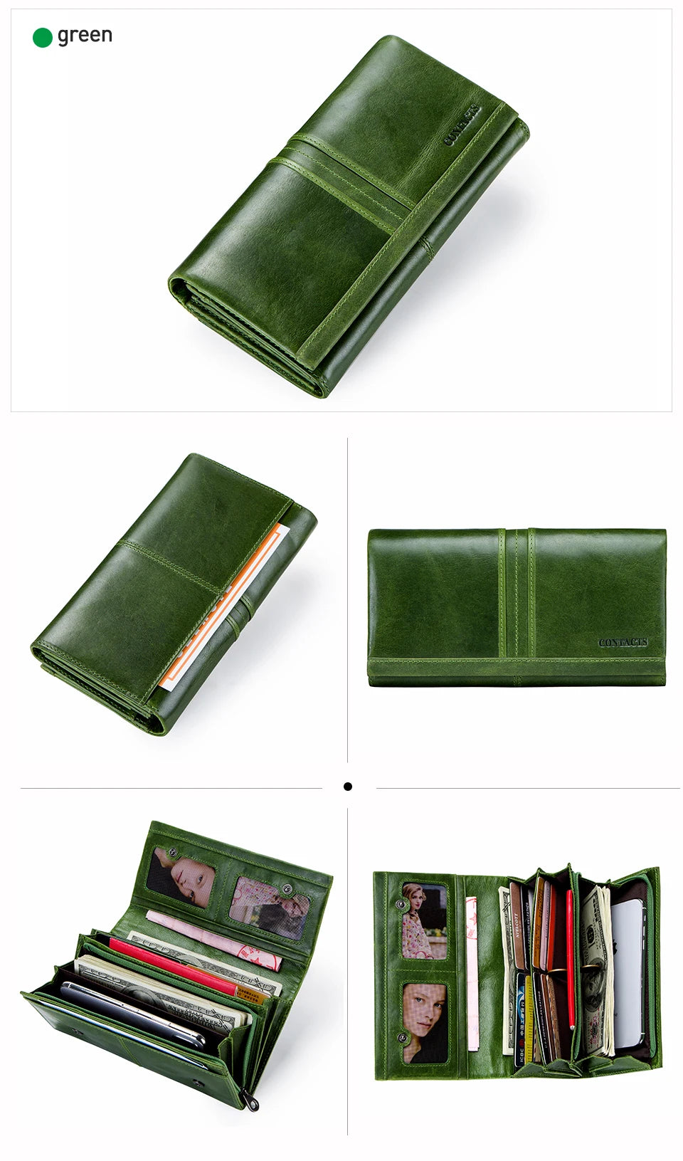 Women’s Genuine Leather Long Wallet Multi-functional Clutch, Card Holder & Purse