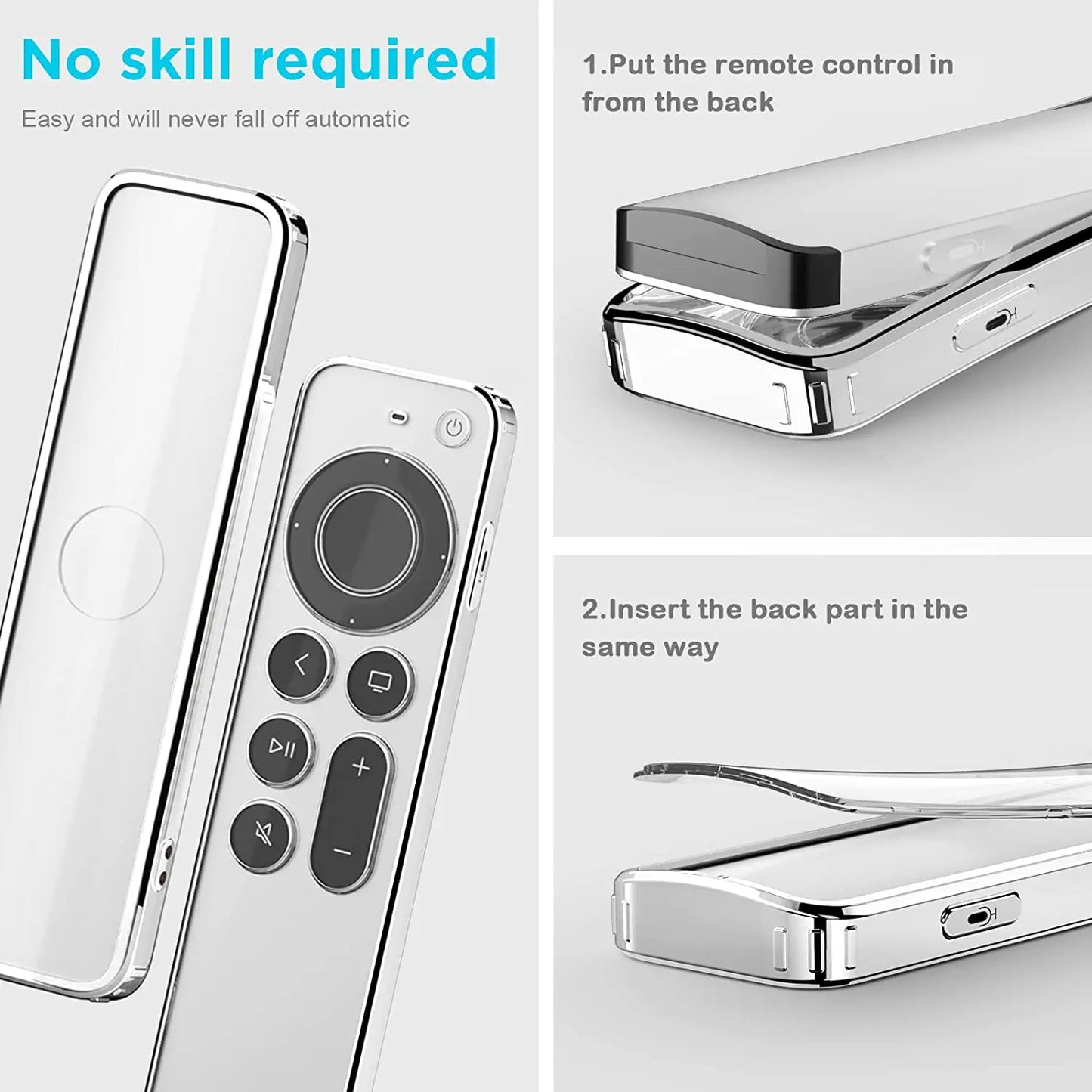 Clear TPU Case for Apple TV 4K 2021 Remote, Drop & Scratch Protection with Silver Edge