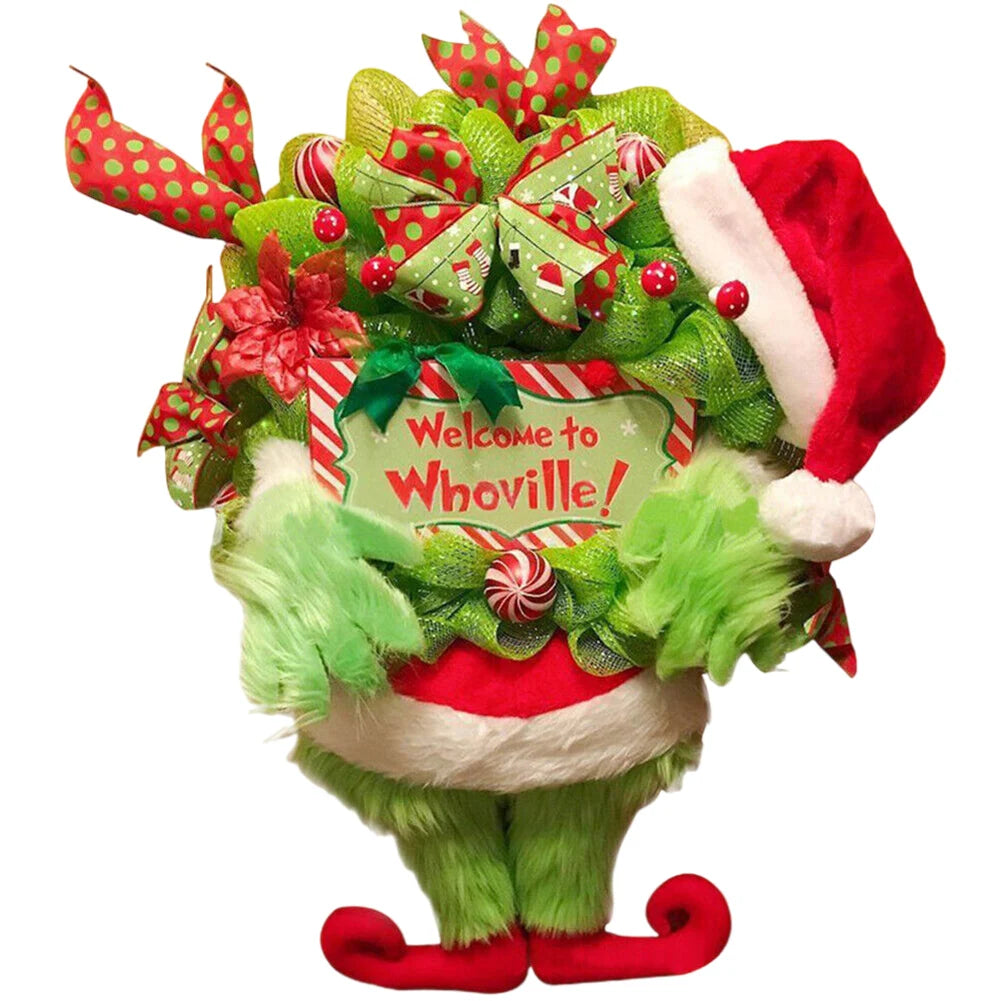 Green Hairy Monster Plush Ornament Christmas Tree Wreath Door Hanging Decor