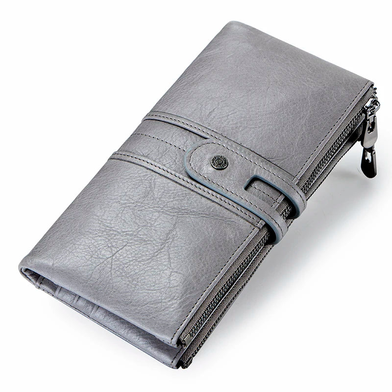 Women's Genuine Leather Long Clutch Wallet - Card Holder, Coin Purse, Money Bag