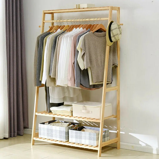 Bamboo Garment Coat Rack with Shelves – Heavy Duty Organizer for Clothes and Shoes