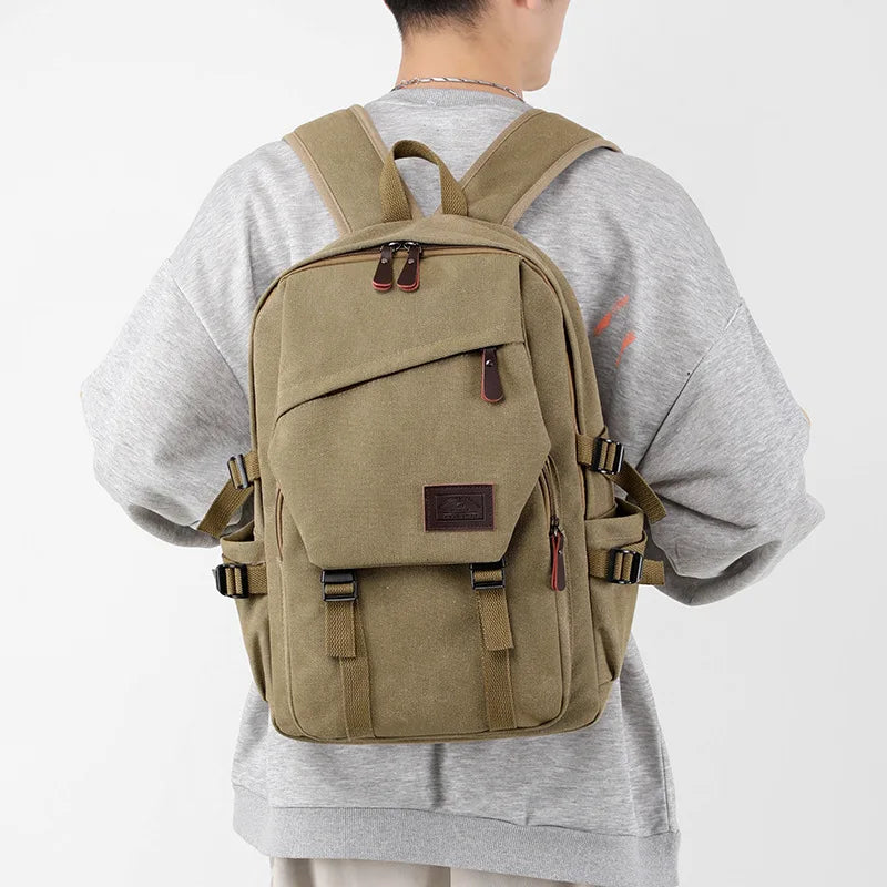 Men’s 15.6" Large Capacity Canvas Travel Backpack, Mountaineering Rucksack