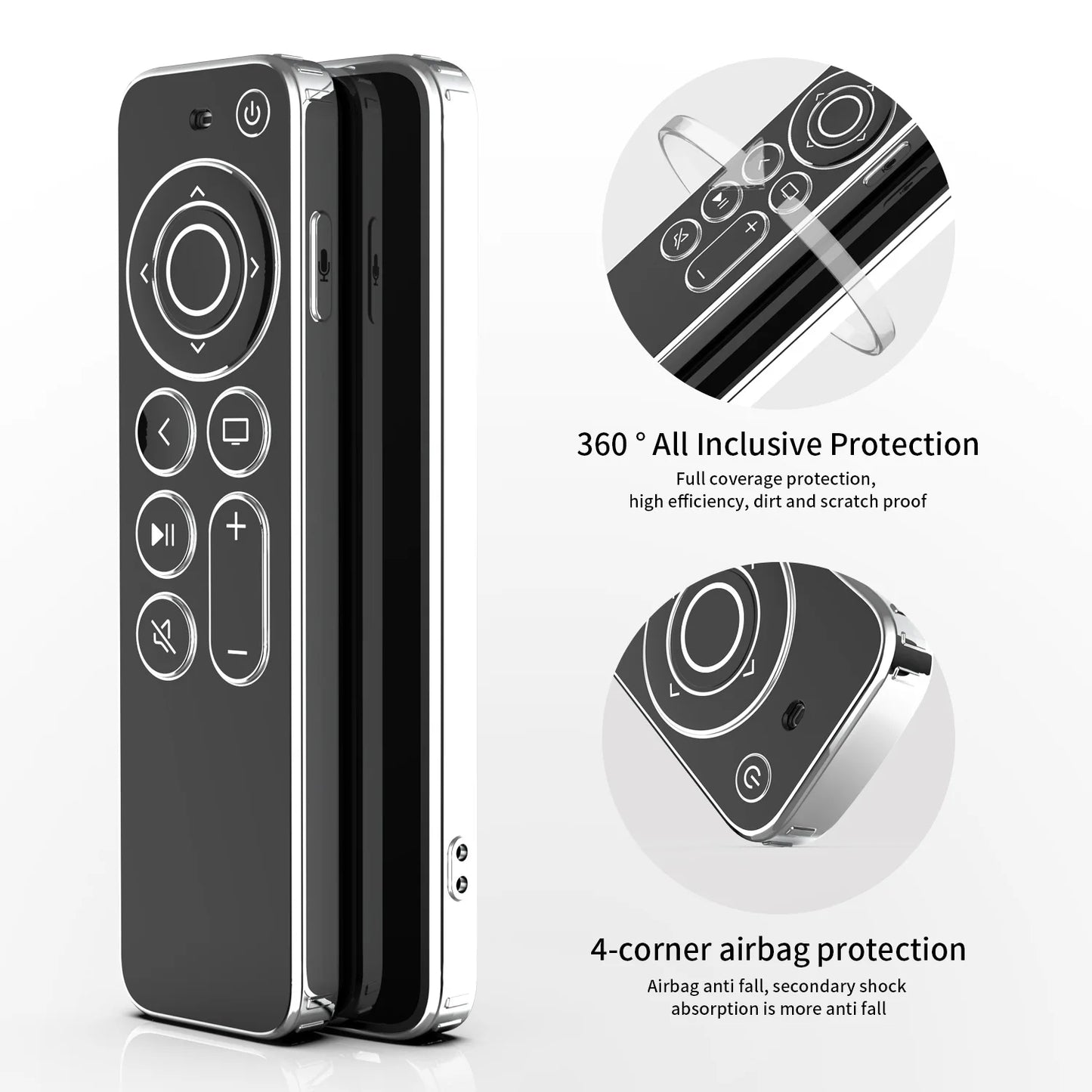 Clear TPU Case for Apple TV 4K 2021 Remote, Drop & Scratch Protection with Silver Edge