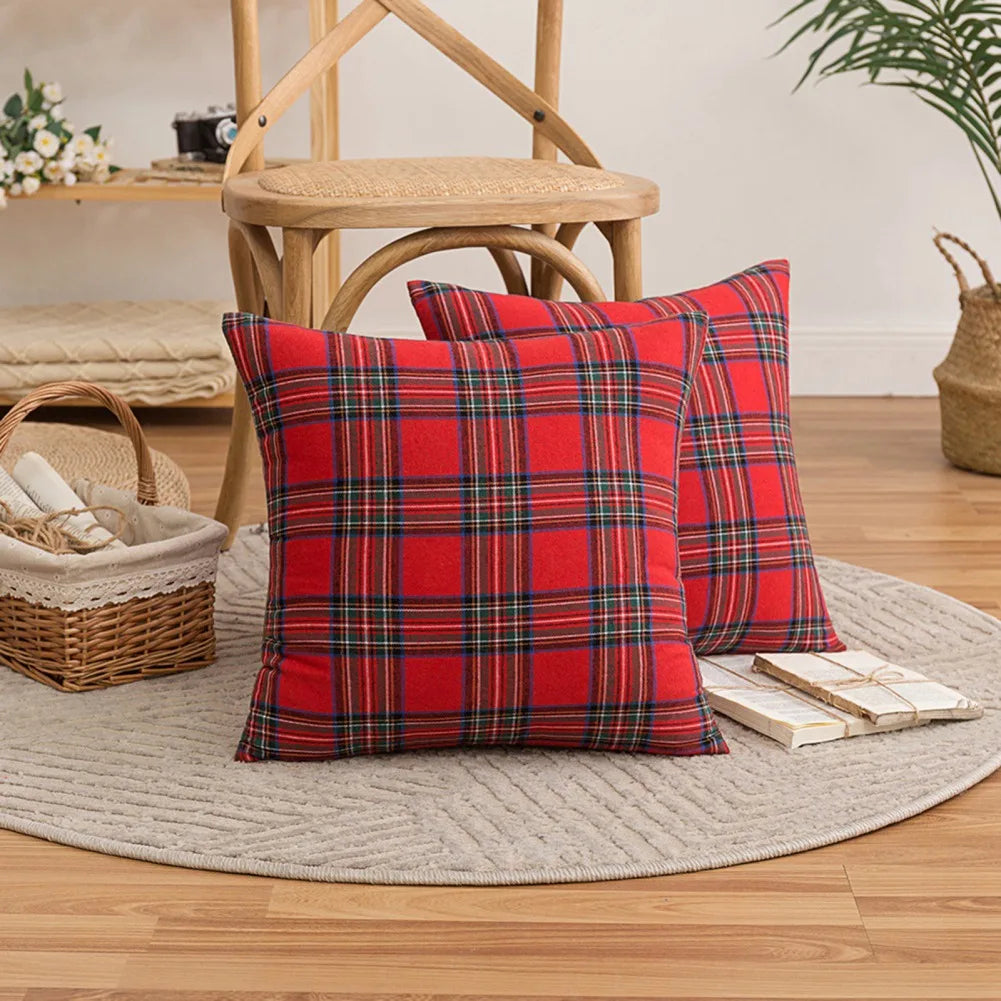 2-Pack Christmas Plaid Pillowcases, 18x18 & 20x20 Inch, Geometric Red Pattern