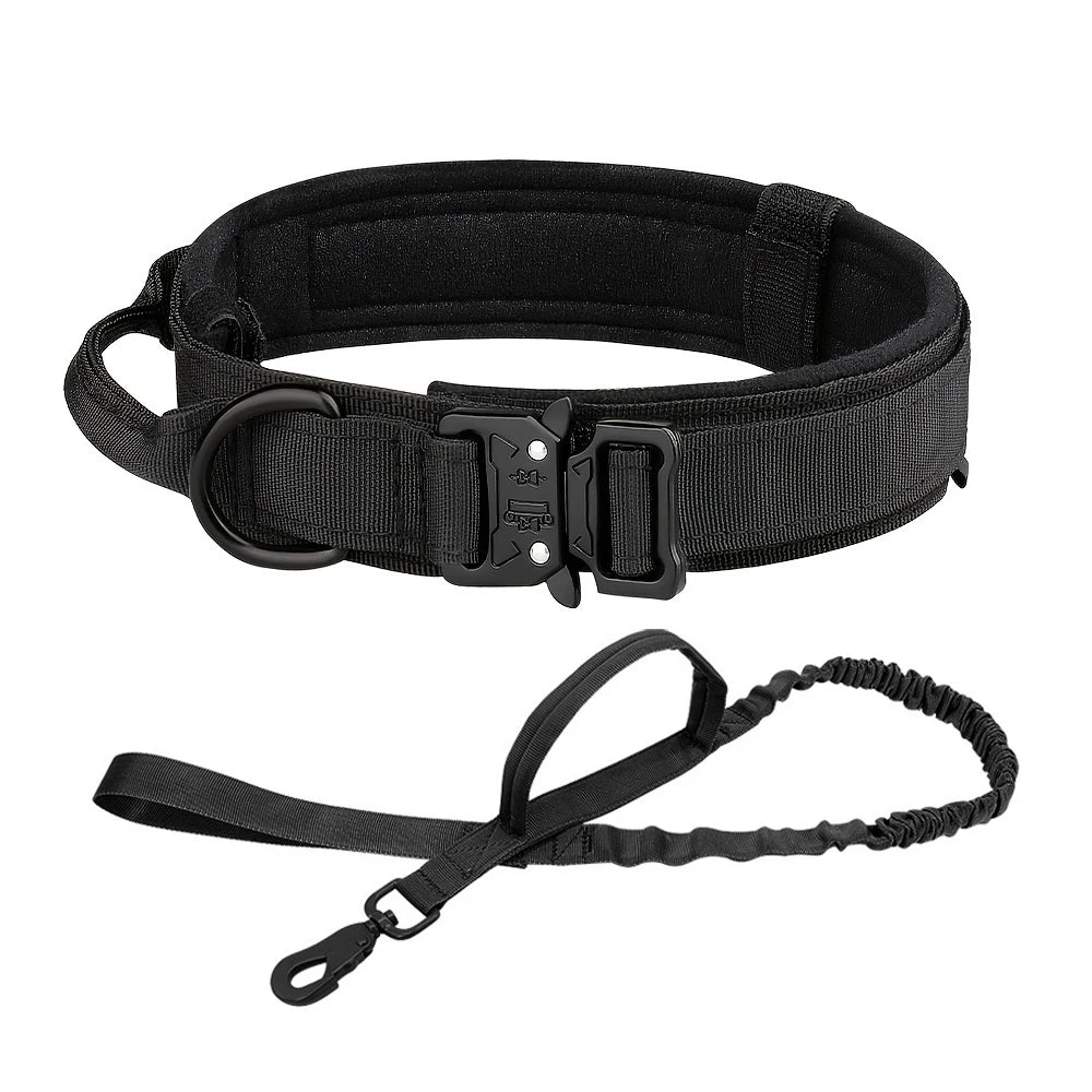 Tactical Dog Collar and Leash Set – Adjustable Nylon Control Handle for Training