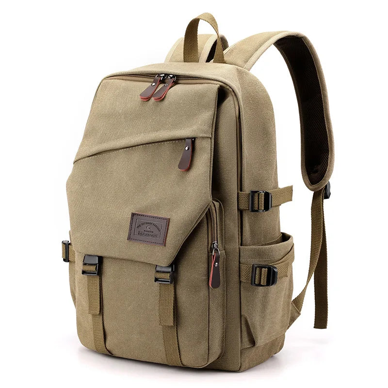 Men’s 15.6" Large Capacity Canvas Travel Backpack, Mountaineering Rucksack