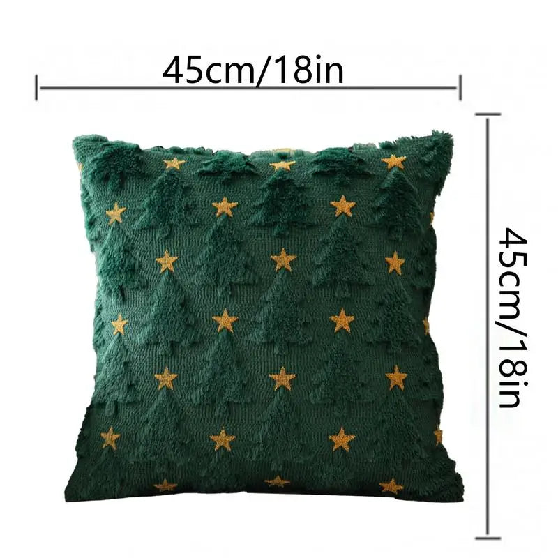 Christmas Cushion Covers Set of 2, 18x18 Inches, Green Tree with Golden Star