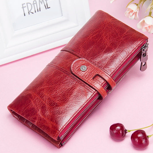 Women's Genuine Leather Long Clutch Wallet - Card Holder, Coin Purse, Money Bag