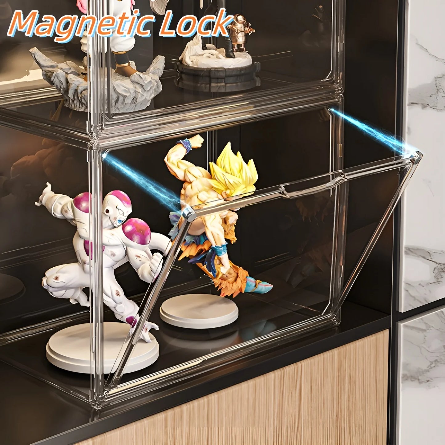 Clear Dustproof Display Case with Magnetic Door, Stackable Storage for Collectibles