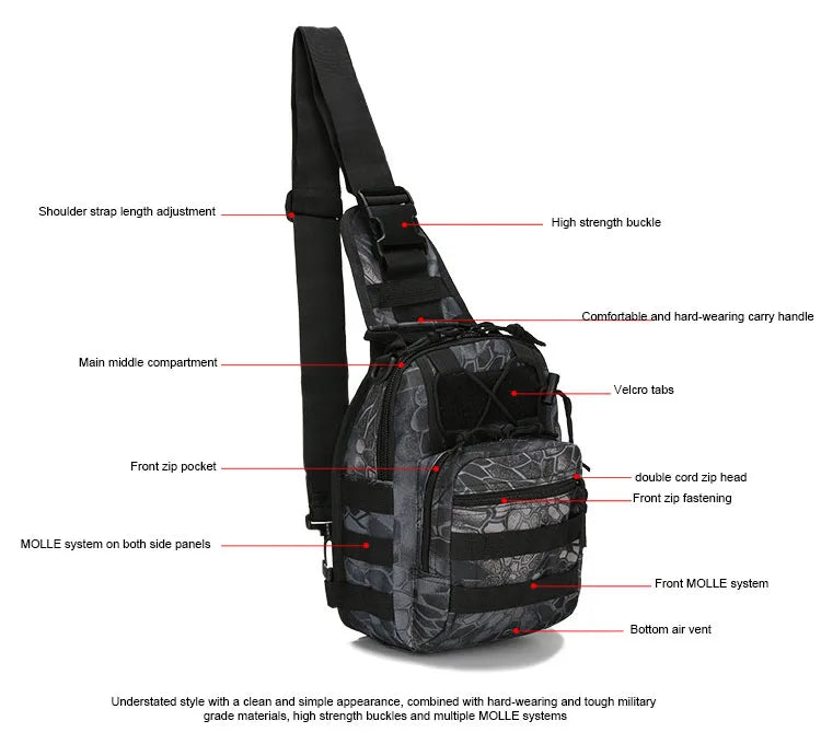 Outdoor Tactical Chest Bag, Small Waterproof Camouflage Shoulder Bag for Men