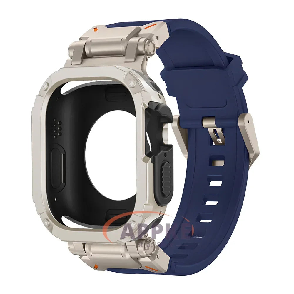 TPU Case and Rubber Strap for Apple Watch Ultra 49mm Series 9-4 Bracelet