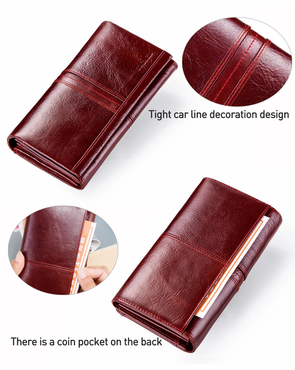 Women’s Genuine Leather Long Wallet Multi-functional Clutch, Card Holder & Purse