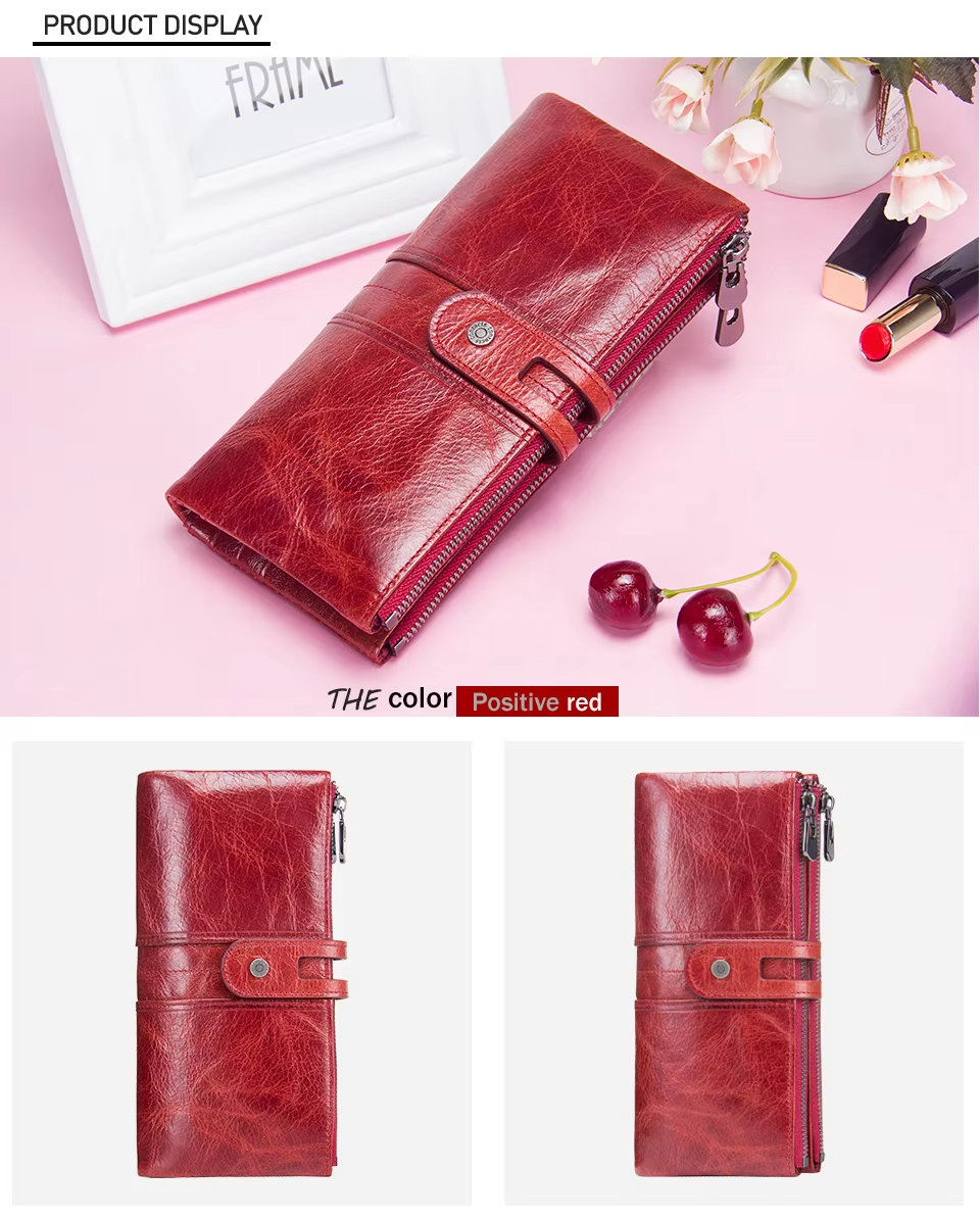 Women's Genuine Leather Long Clutch Wallet - Card Holder, Coin Purse, Money Bag