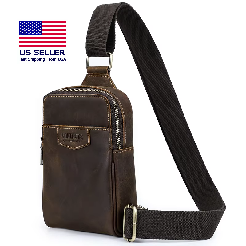 Men's Genuine Leather Chest Bag - Casual Sling Crossbody Travel Fanny Pack