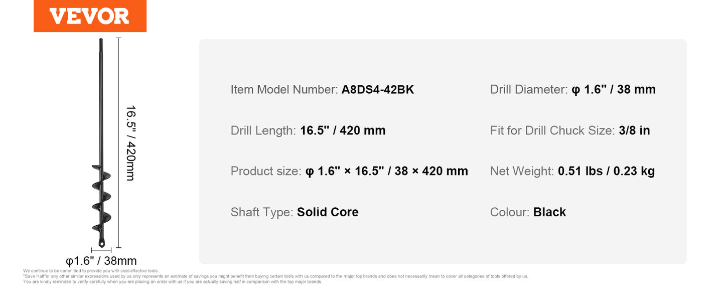 Garden Auger Drill Bit 3"x24", Hex Drive, Spiral for Planting Bulbs & Digging