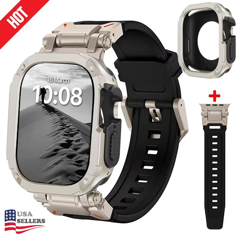 TPU Case and Rubber Strap for Apple Watch Ultra 49mm Series 9-4 Bracelet