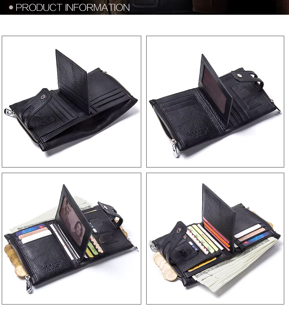 Men's Genuine Leather Small Zipper Wallet - RFID Coin Purse & Card Holder