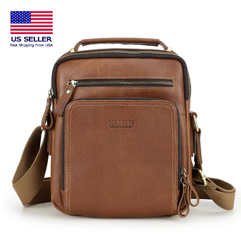 Men's Genuine Leather Messenger Bag - Casual Shoulder Crossbody Bag for iPad