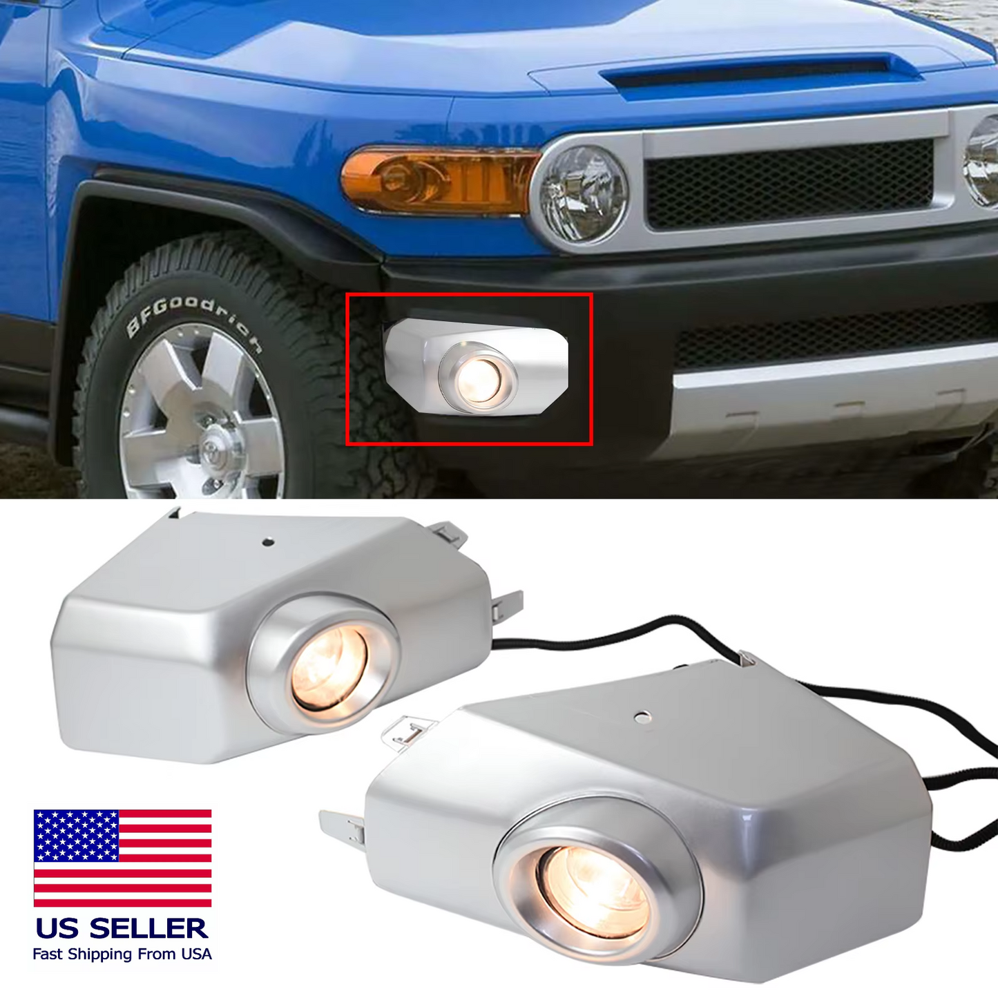 Front Bumper Fog Lights with Pad & Cover for Toyota FJ Cruiser 2007-2014