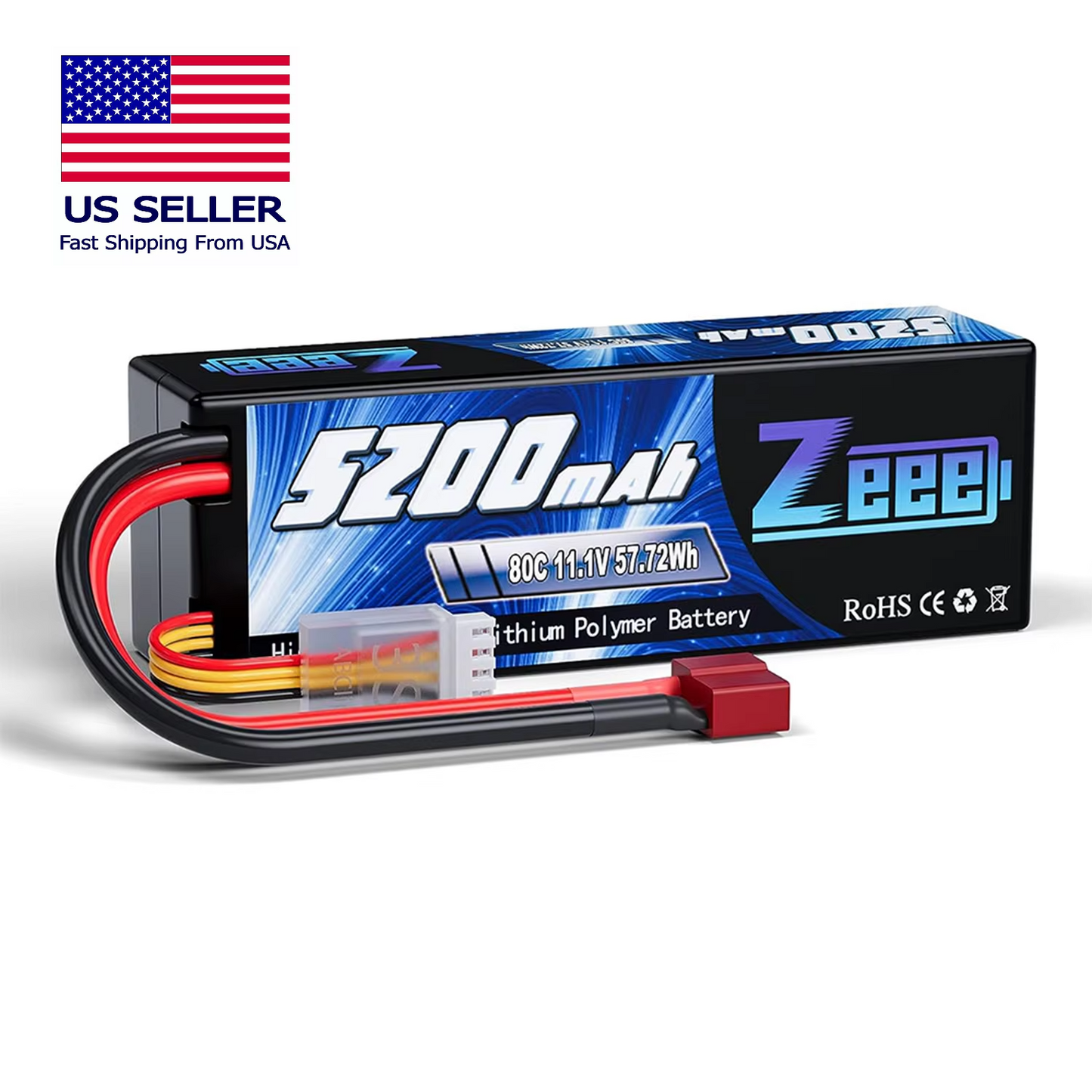 11.1V 80C 5200mAh 3S Lipo Battery Hardcase for RC Cars, Boats, Helicopters