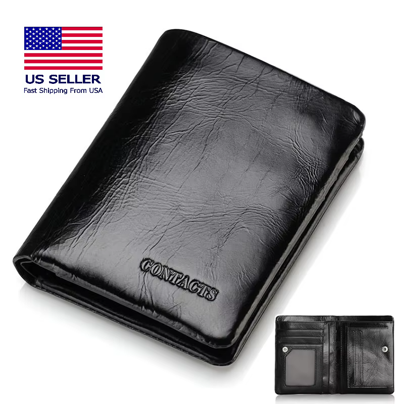 Genuine Leather Vintage Men's Wallet, Classic Card Holder, Coin Pocket, Money Clip