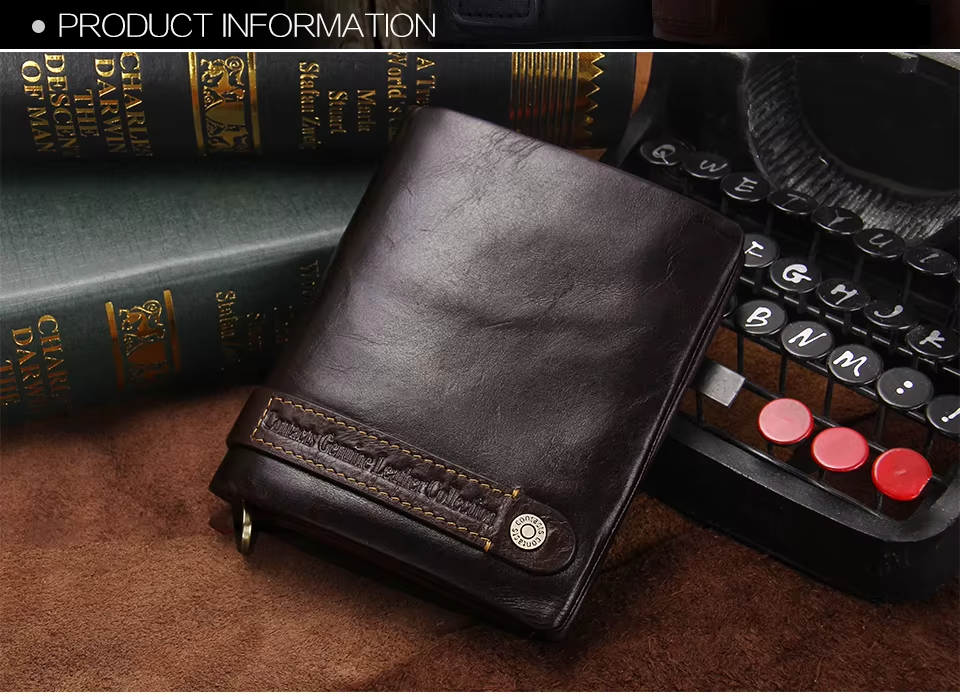 Men's Genuine Leather Bifold Wallet RFID Blocking, Zipper Coin Purse Card Holder