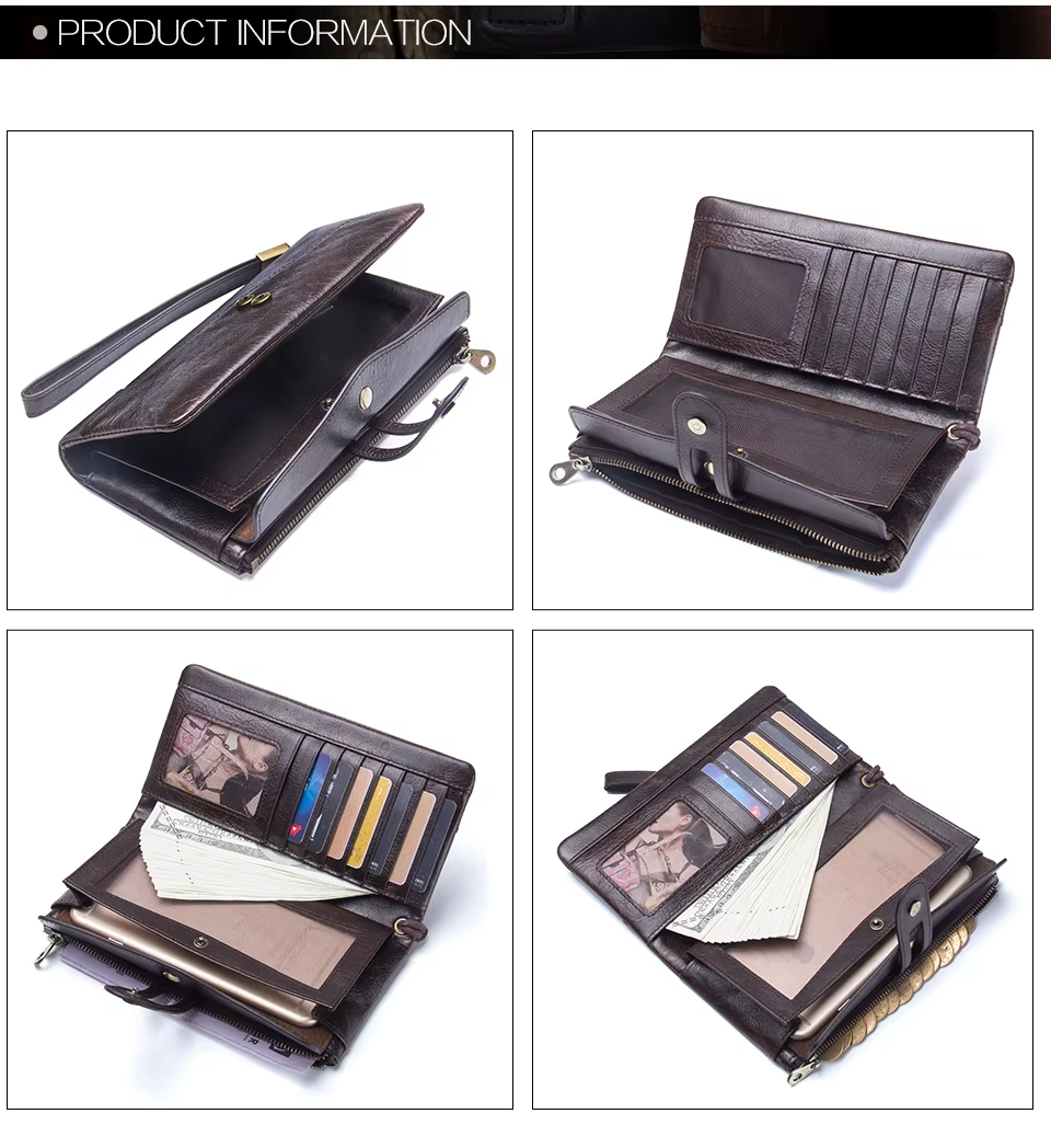 Women's Genuine Leather Long Clutch Wallet - Coin Purse & Phone Holder